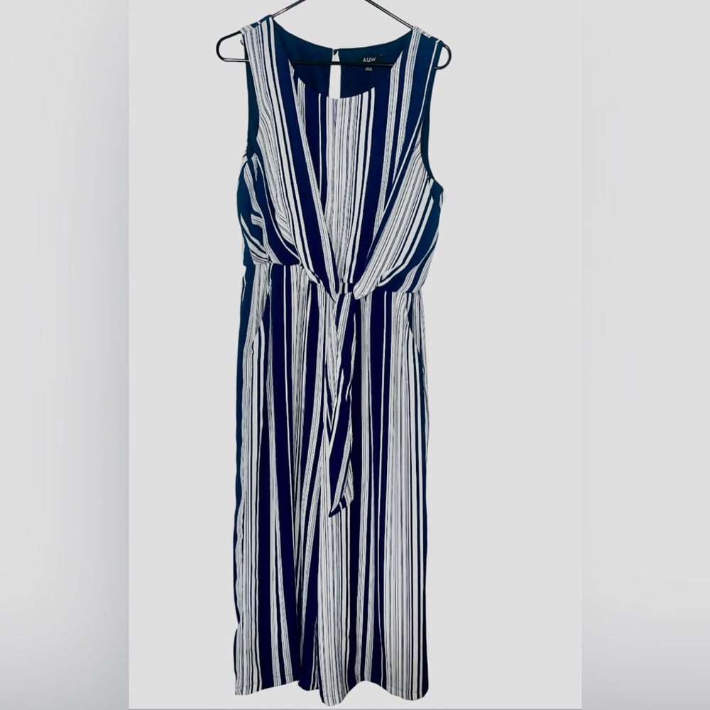 AUW Navy and White Striped Sleeveless Jumpsuit